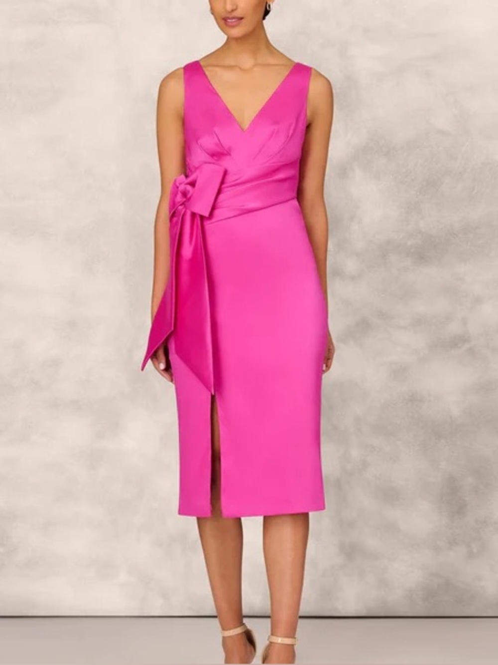 Aidan Mattox Shutter Pleat Satin Dress — Pink Flame — Size 2